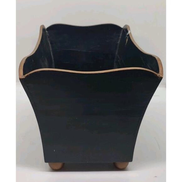 Vintage Toleware Hand Painted Roses Black Jardiniere Cache Pot Decor Vanity - Picture 3 of 12